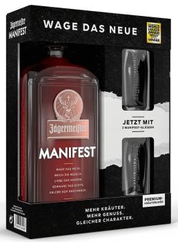 Jägermeister Manifest mit 2 Gläsern Kräuterlikör 38 %vol.